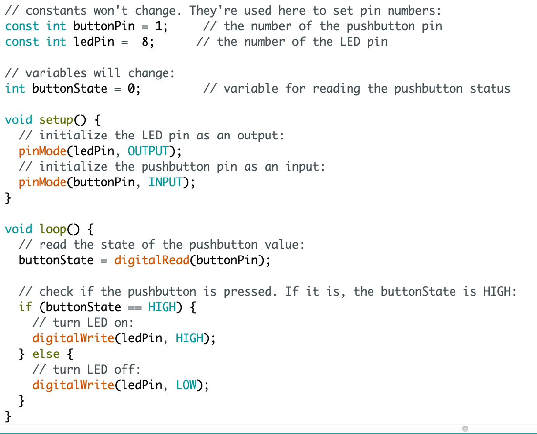 ATtiny1614 code for button control of an LED.