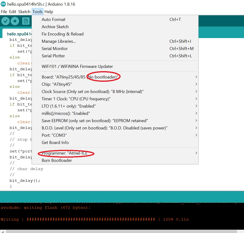 settings on Arduino