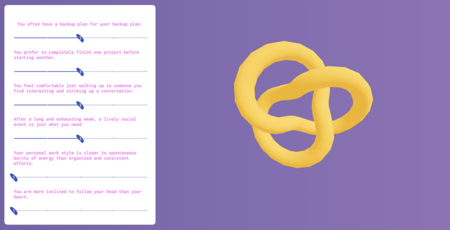 Screenshot of Torus Personalitu Quiz